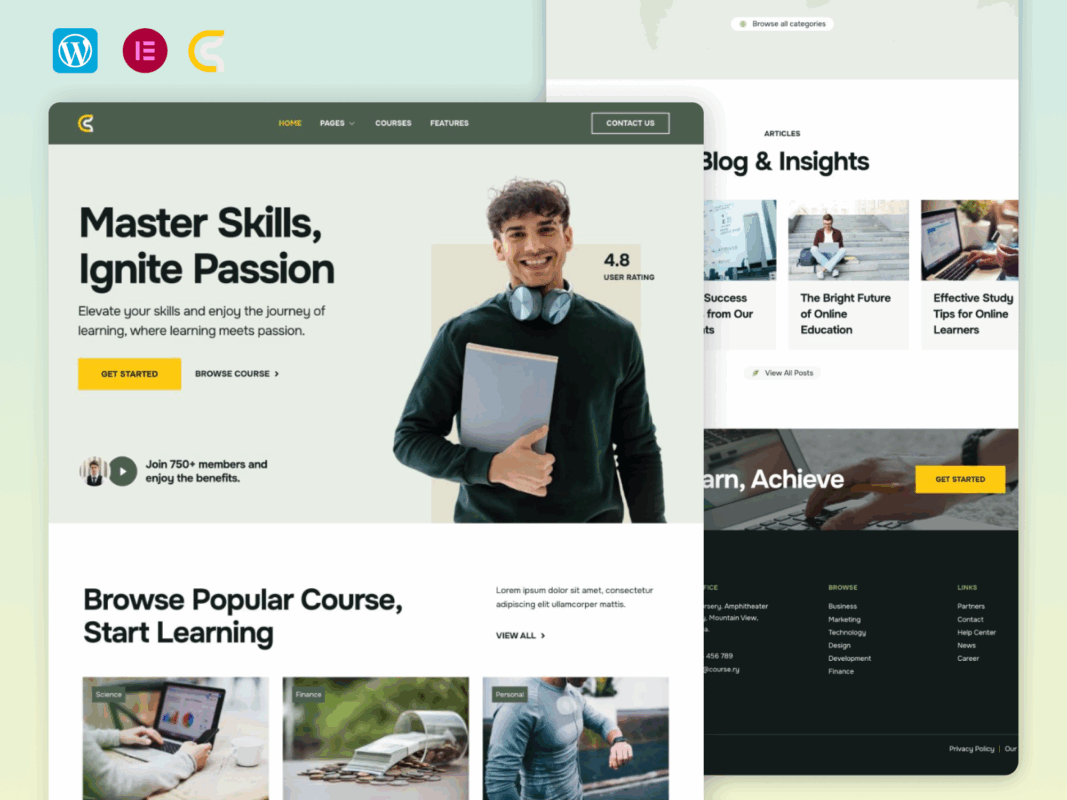 Coursery – Online Education Course And Class Elementor Template Kit