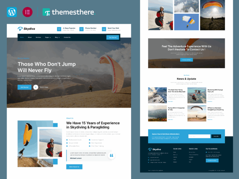 Skydiva – Skydiving & Extreme Air Sports Elementor Template Kit