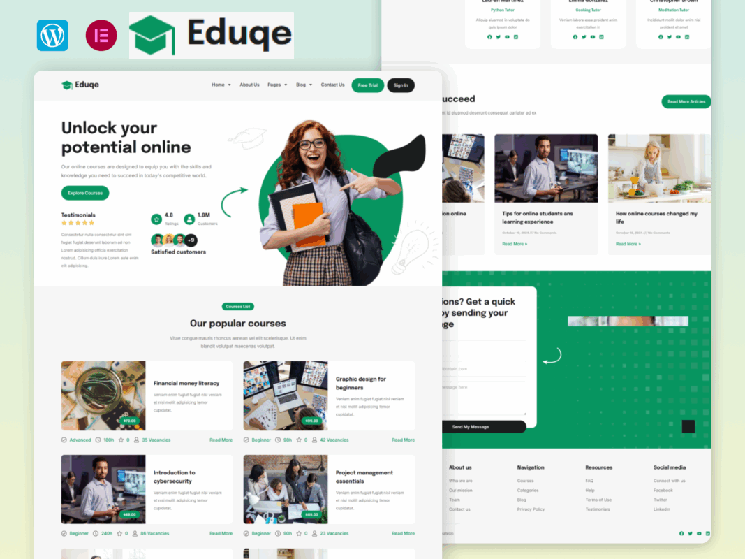 Eduqe – Online Courses Elementor Pro Template Kit