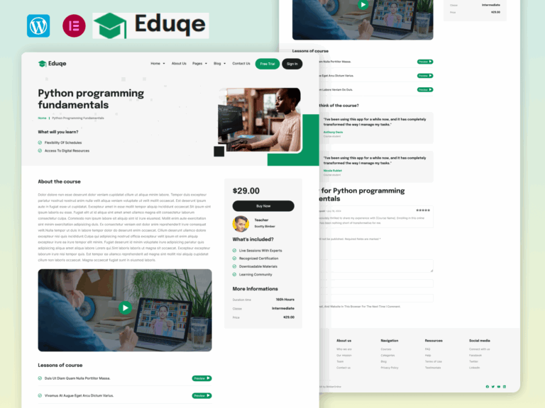 Eduqe - Online Courses Elementor Pro Template Kit