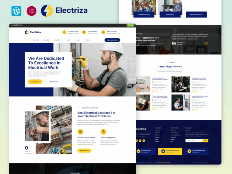 Electriza – Electrical Installation And Maintenance Services FSE WordPress Theme
