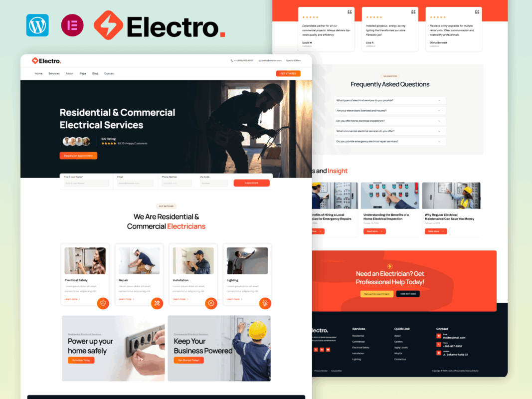 Electro – Electrician And Electrical Services Elementor Template Kit