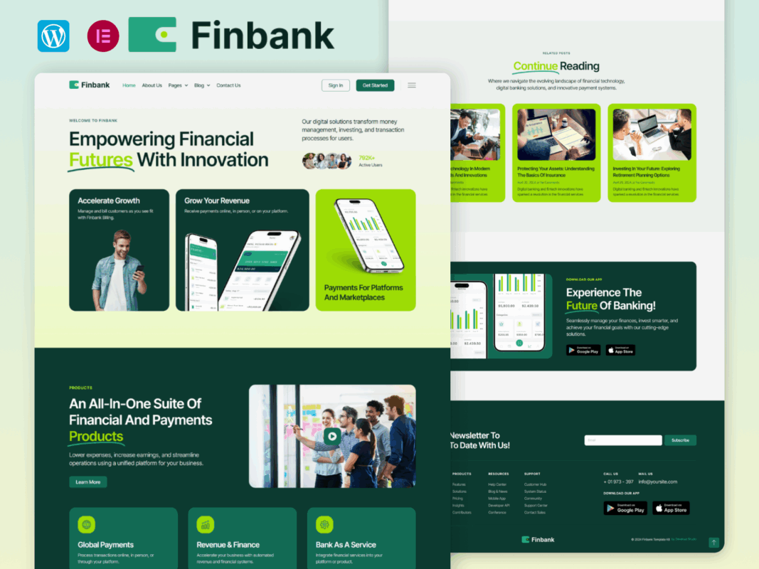 Finbank – Digital Banking And Fintech Elementor Template Kit