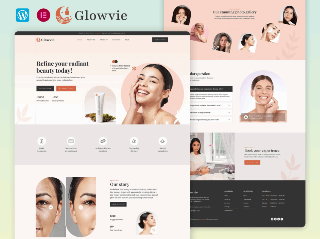 Glowvie – Beauty And Skincare Elementor Pro Template Kit
