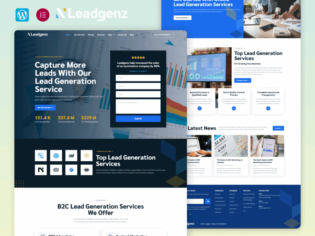Leadgenz – Lead Generation And Sales Agency Elementor Pro Template Kit