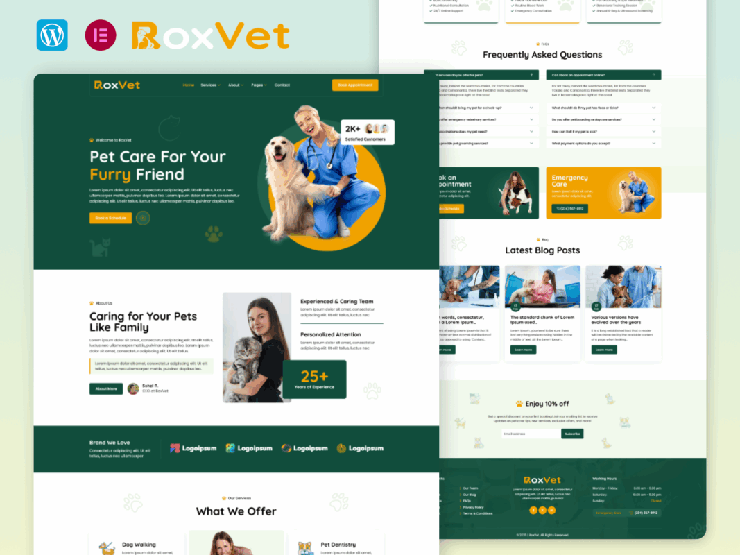 RoxVet – Veterinary And Pet Care Services Elementor Template Kit