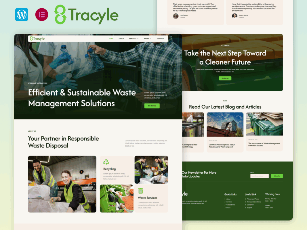 Tracyle – Waste Management And Recycling Service Elementor Template Kit