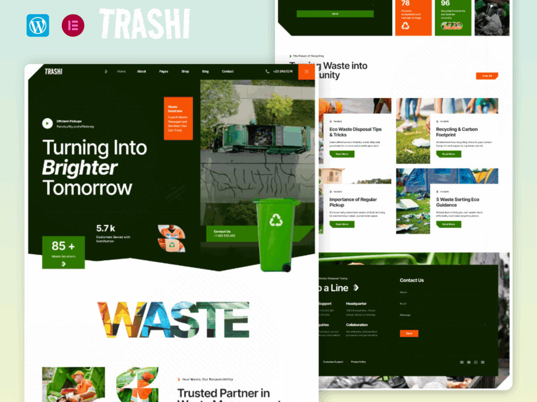 Trashi – Waste Management And Recycling Elementor Pro Template Kit