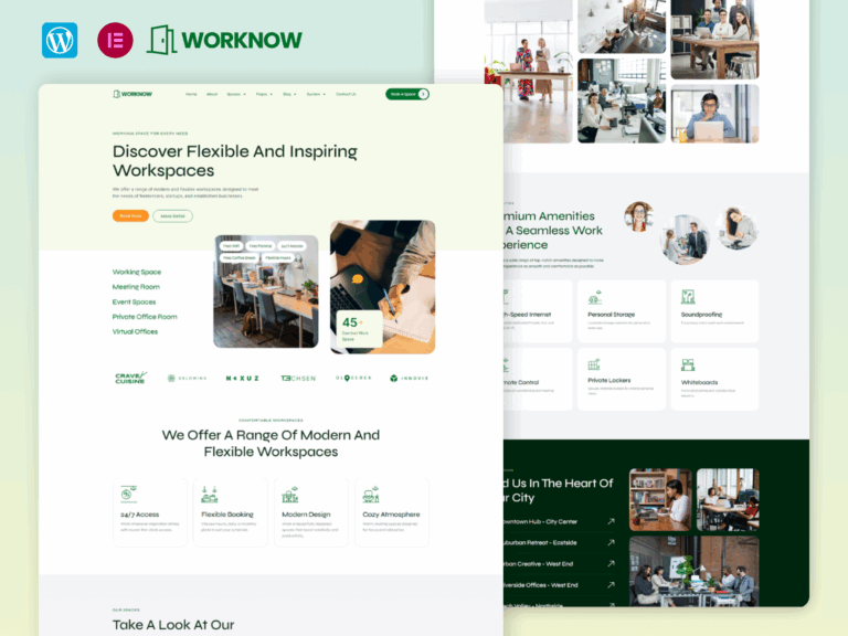 Worknow - Coworking Space Elementor Pro Template Kit